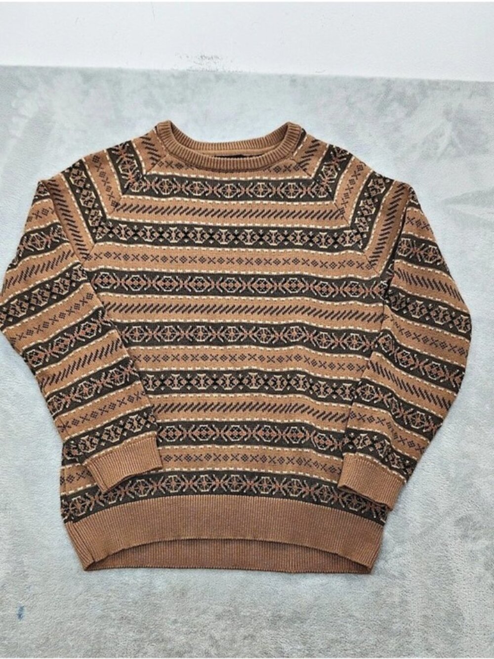 Magaschoni Geometric Knit Sweater in Brown & GreySize Medium
